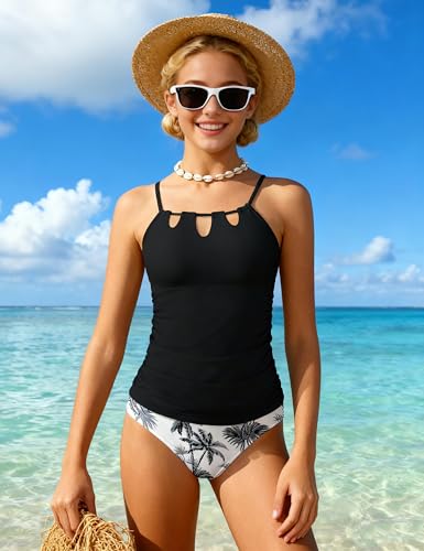 Image of BAVADER Girls Swimsuit Cutout Bathing Suit Cute Two Piece Swimsuits for Teen Girls Modest Swimwear High Waisted Tankini 9-18y