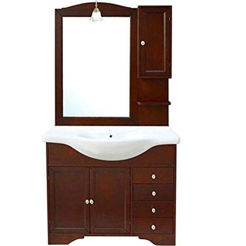  MOBILE BAGNO MONIQUE LAVELLO INTEGRATO e SPECCHIO 85 cm Legno Noce Arte Povera