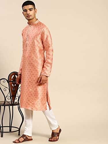 Image of Rajubhai Hargovindas Men's Silk Kurta With Ethnic Motifs Work Woven Design
