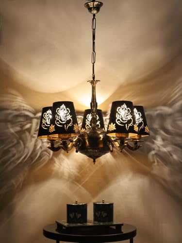 Image of Devansh 05 Lights Ganesh Ji Metal Etched Shade with Antique Golden Chandelier -ZD