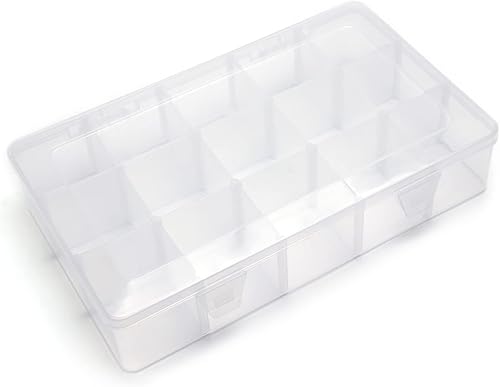 MroMax Caja de almacenamiento de componentes PP, 11.024 x 6.693 x 2.165 in, organizador de plástico, contenedor ajustable, 15 rejillas extraíbles,