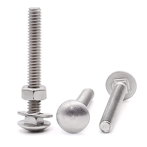 Image of Rely⇒VP INDUSTRIES (Combo Set-10 Pcs) 1 /4 inchx1.5 inch inch Stainless Steel Carriage Bolts Round Head, Square Neck with Nut+Washer for Furniture, Door Fittings, Joining Wood Boards, Cabinets, Chairs & Beds