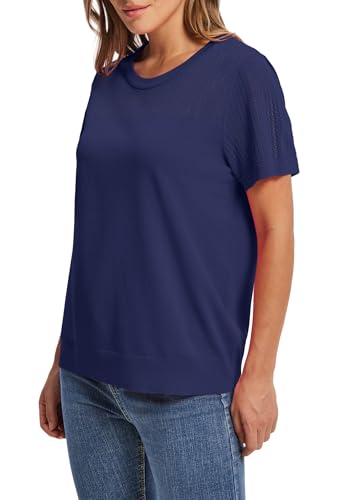 Image of WIHOLL Short Sleeve Sweater for Women Trendy Summer Tops 2026 Early Spring Fashion Business Casual Outfits