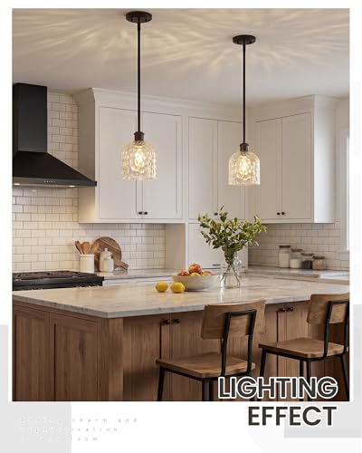 Image of zeyu 1-Light Island Pendant Light for Kitchen, Single Pendant Light Kitchen Island, Adjustable Hanging Lamp with Clear Hammered Glass, Oil Rubbed Bronze Finish, ZJF63MIL-L ORB