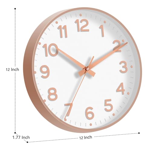Image of Roymnie Wall Clock 12 Inch Silent Wall Clocks Battery Operated- Modern Non Ticking Analog Clock Decorative for Living Room Bedroom Office Kitchen(White Rose Gold)