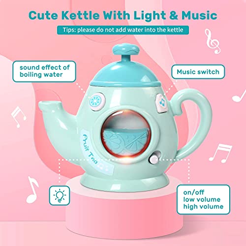 CUTE STONE Spielzeug-Tee-Set für kleine Mädchen, Kinder-Teeparty-Set enthält Wasserkocher mit Licht und Musik, Teekanne… – Bild 4