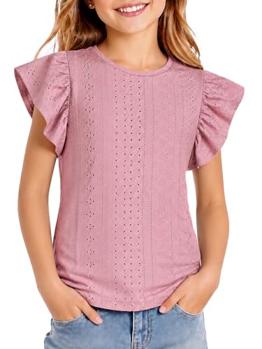 Image of Girls' Summer Shirts Cute Tops Ruffle Sleeve Crew Neck Casual Tees