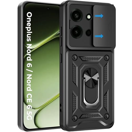 Image of A rtistque Armor Bumper Back Cover Case for OnePlus Nord 6 / CE 6 5G | Ring Holder Stand | Sliding Camera Protection | Shockproof Heavy Duty Design | OnePlus Nord 6 Back Cover - Black