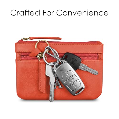 Image of ili New York Leather Mini Compact Coin Purse - Coral