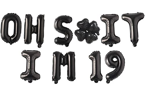 Image of Oh I'm 19! Latex Balloons 16 Inch Black Hallo Nineteen Cheers to 19 Years Old Theme Decor for Man Woman Happy 19th Birthday Party Photo Studio Prop Flag Decorations Favors Supplies
