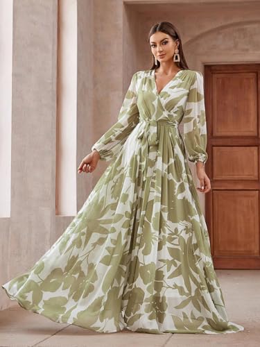 Image of TOLEEN Summer Casual Dresses for Women 2024 Spring Fashion Boho V Neck Long Sleeve Ruffle Floral Print Elegant Maxi Dress