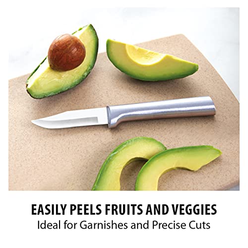 Rada Cutlery Small Peeling Paring Knife Stainless Steel Blade With Brushed Aluminum Made In The Usa, 6-1/8 Inches, Silver Handle #TOP1