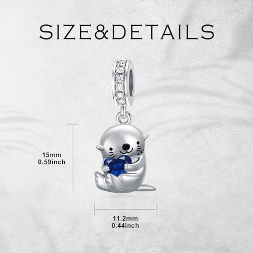 PROESS 925 Sterling Silver Otter Charm 12 Months Birthstone Otter Bead for Otter Bracelets Jewerly Making Otter Gifts for Women Otter Lovers4