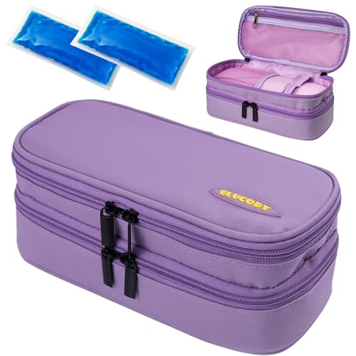 GLUCODY Nevera Insulina Viaje + 2 Geles Enfriadores Practica Y Resistente/Nevera Medicamentos Portátil Diseñada por Glucody/Estuche Insulina Frio (Morado Tamaño Grande)