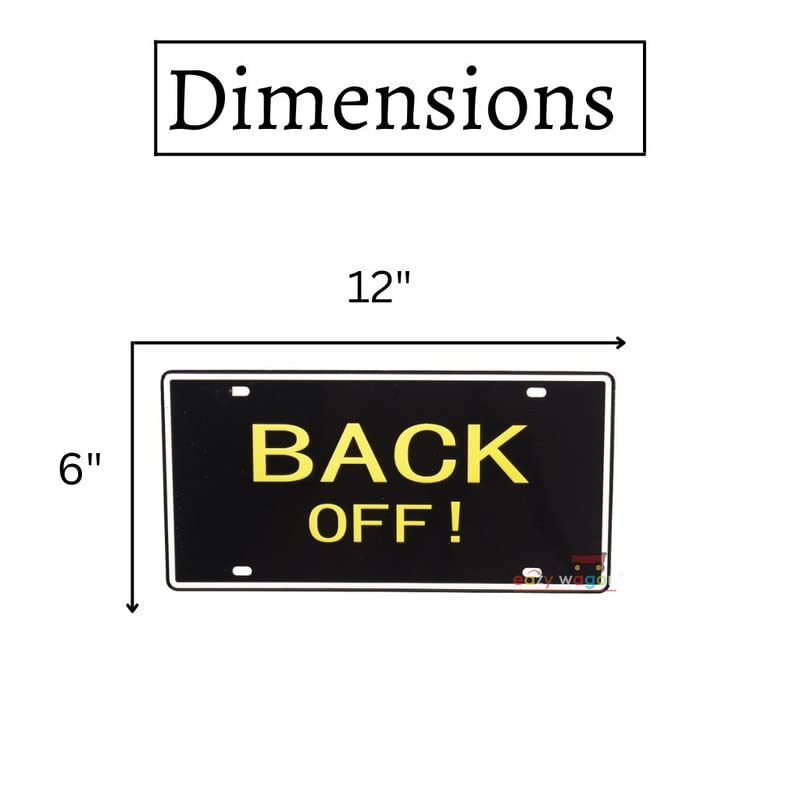Image of Back-off Multipurpose Metal Vintage Tin sign Boards Retro License Plate Vanity Gift Decorative Car Tag, Truck Front Plate Wall Art Design Number Plaque for Cafe, Living Room