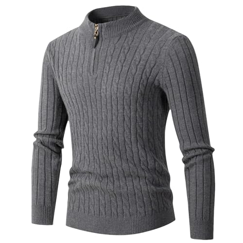 evzosrz Men's Quarter Zip Sweater Casual Slim Fit Knitted Turtleneck Cable Knit Pullover Polo Sweater for Men