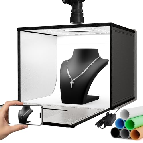 RALENO 40x30x30cm Lichtbox, tragbarer Fotografie-Leuchtkasten, Aufnahmezelt-Set (CRI 95 | 64 LEDs | 24W einstellbare Helligkeit | 6 Hintergründe) für...