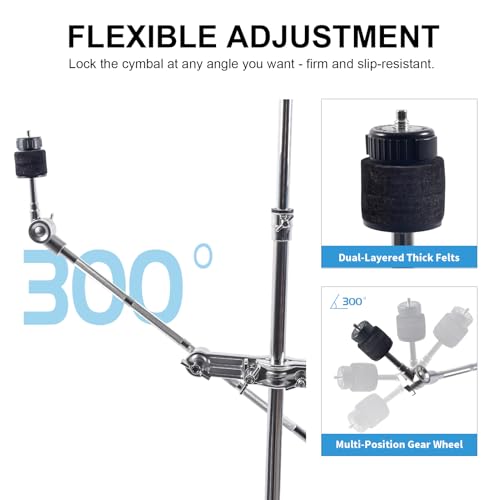 Image of Boom Cymbal Stand with 30CM Cymbal Boom Arm Holder, Adjustable 2-in-1 Straight Boom Cymbal Stand, L-Arm Rod with Bracket Holder Extension Arm Attachment for Mounting Crash, Ride, Splash Cymbals