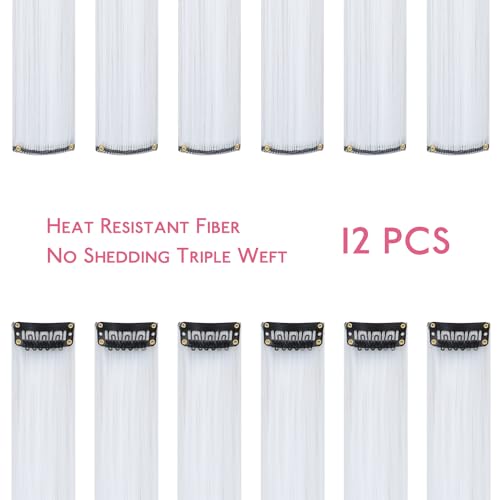Image of WENNALIFE 12 PCS White Hair Extensions Clip in, Colored Clip in Hair Extensions for Kids Highlights Rainbow Hair Clips for Girls Synthetic Straight Pop-up Style Colorful Festival Girl Hair Accessories