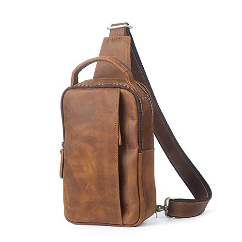 CcacHe Vintage Leather Crossbody Shoulder Bag Satchel Lightweight Casual Chest Pack Outdoor Travel Hiking Cycling Daypacks Crossbody Backpack for Hiking Camping Cycling (Color : Vintage Brown, Size2
