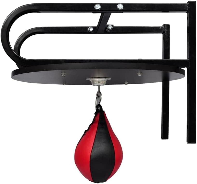 Pemberly Row Speed Ball Platform Set, MDF and Steel Frame with PVC Punch Bag, Black/Red, 1' 11" Diameter, Wall-Mounted Gym Use, Durable Swivel Bracket for Faster Rebound