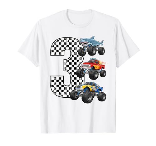 Birthday 3 Year Old Boys 3rd Party Monster Truck T-Shirt