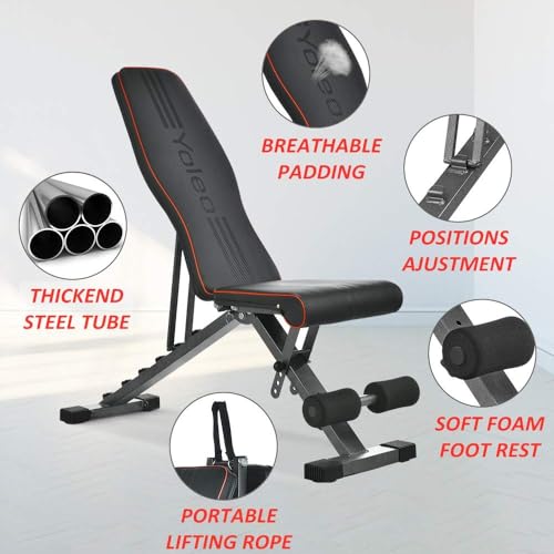 Foto de YOLEO Banco de peso ajustable, banco plegable de entrenamiento de cuerpo completo, banco plegable de entrenamiento de fuerza, capacidad de pesos de 330 libras, decline/inclinación/plano, equipo de (imagen 4)