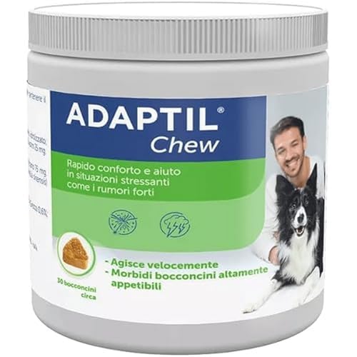 ADAPTILl® Chew - Snack Naturali Calmanti per Cani - 30 pezzi - Tranquillante e Antistress per Cani Agitati Iperattivi, Rilassamento per Viaggi e Momenti Stressanti