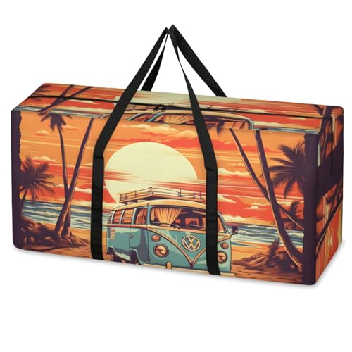 Coastal Beach Truck Extra Large Moving Bags Heavy Duty Storage Bags Cute Truck Cloth Wrap Around Handles Double Zipper Reusable Convenient Foldable Storage Tote for Travel Camping Space Save