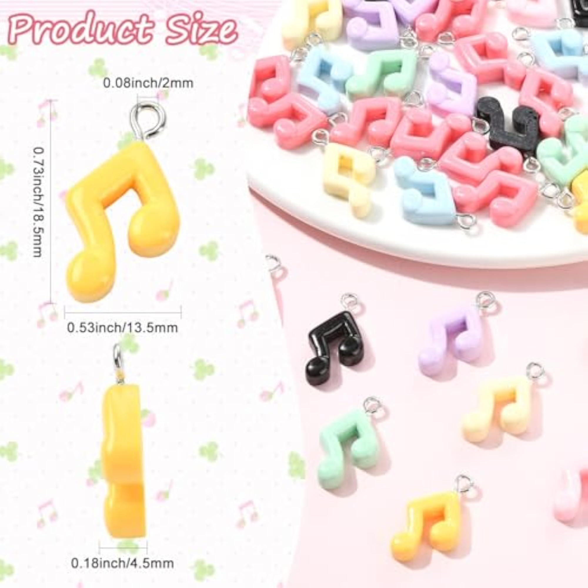40Pcs Mixed Colors Opaque Resin Musical Notes Charms for DIY