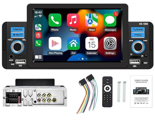 Single Din Car Stereo with Apple Carplay & Android Auto, 5 Inch HD Touch Screen Car Stereo with Bluetooth/FM/USB/SD Port, FM Car Radio Receiver Support Reversing Image