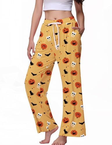Image of Veseacky Women's Wide Leg Lounge Pants Yoga Pajamas Comfy Stretch Drawstring Pajamas Puls Size Dance Bottoms S-4XL