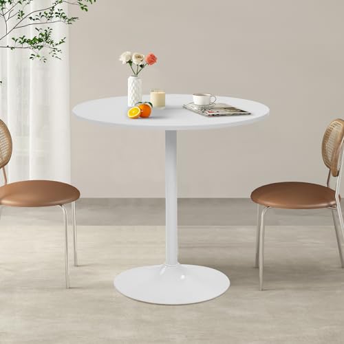 FurnitureR 31.5" Mid-Century Round Dining Table for 2-4 People with Pedestal Base for Home Office Living Room Kitchen Leisure, 31.5 inches, White - Thumbnail 2