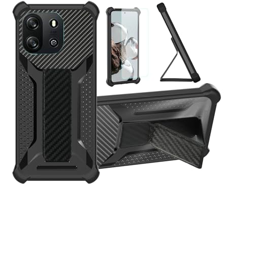 bojioderf Funda para Blackview Oscal Flat 1c Funda Carcasa Case Cover [con Protector de Pantalla de Cristal Templado] Híbrida [Soporte Plegable Magnético] [Esmerilado antihuellas] Negro