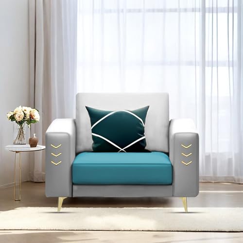 Image of Casaliving Falco 1 Seater Sofa Set for Living Room (Turquise Grey Fabric) Premium Fabric Sofa