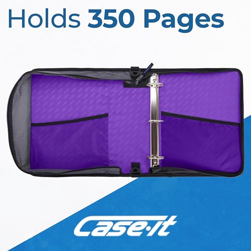 Image of Case-it Universal Zipper Binder | 2-Inch O-Rings, 13-Inch Laptop /Tablet Padded Pocket, 400 Sheet Capacity, Multiple Storage Pockets & Shoulder Strap | School & Office Organizer | LT-007 Deep Purpal