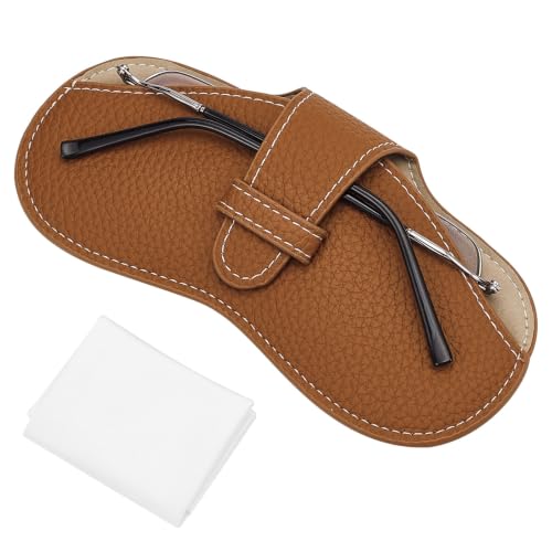 Image of CREATCABIN Leather Glasses Case Portable Sunglasses Pouch Travel Lightweight Slim Squeeze Eyeglasses Holder Bag with Suede Fiber Cleaning Cloth for Women Men Chocolate