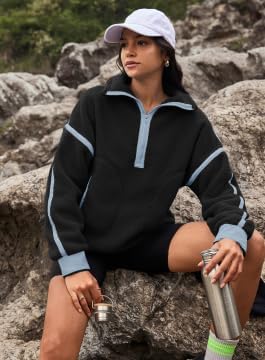 Yanekop Womens Quarter Zip Pullover Sherpa Fleece Jacket Oversized Zip Up Sweatshirt Half Zip Pullover Fuzzy Outerwear - Image 5