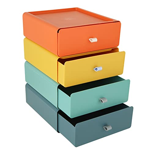 MIVIDE 4pcs Boîtes à Tiroirs Empilables, 20 x 20 x 8cm Boîte de Rangement avec Tiroirs, Boîte à Tiroir en Plastique Empilable pour Bureau, Chambre,...