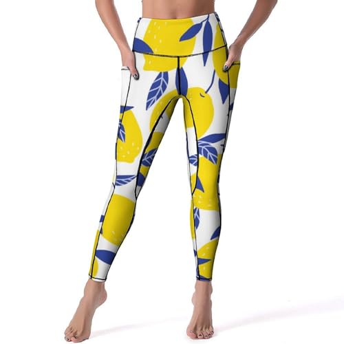 Legging femmes citrons jaunes extensible et opaque taille haute S