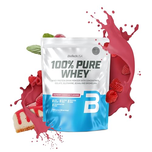 BioTechUSA 100% Pure Whey | Proteína en Polvo con BCAA y Glutamina | Sin Gluten, Sin Aceite de Palma, 1 kg, Tarta de queso con frambuesas
