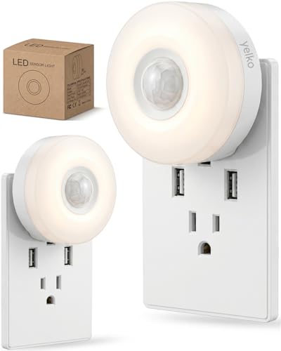 Image of YELKO Motion Sensor Night Light - Plug in 3000K Warm White Anti-Glare LED Nightlight, Ultra Bright Cozy Soft Glow Not Dazzling for Hallway, Stairs, Garage, Bedroom, Bathroom, Garage, Kitchen, 2 Pack
