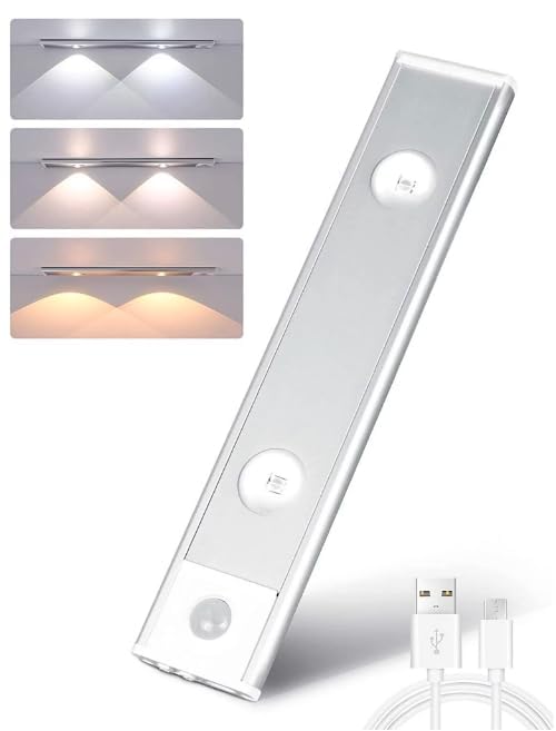Image of FLYNGO Motion Sensor Under Cabinet LED Light, 3 Color Modes Closet Light with Stepless Dimming for Kitchen, Cabinet, Wardrobe, Bedroom, Cupboard (20CM - Pack of 1)