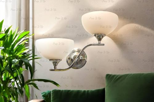 Image of Prop It Up Modern Wall Sconce Light Fixture, 2-Light Chrome with White Glass Shades, Contemporary Design, Without Bulb