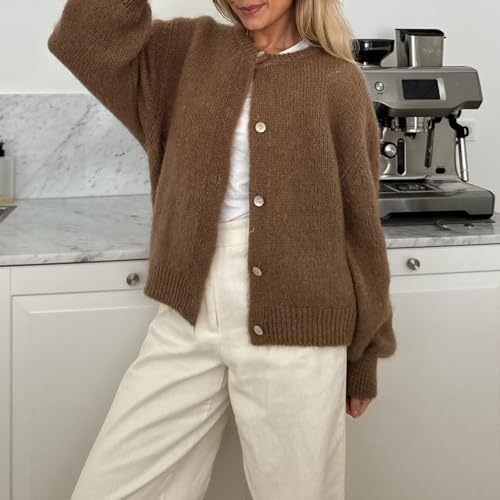 Y2k Knitted Cropped Cardigan Sweaters Women Long Sleeve Button Down Open Front Casual Cardigan Knitwear Top4