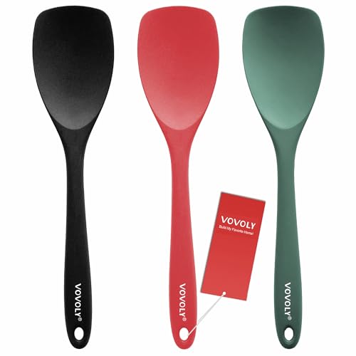 Upgrade Silicone Spatula Spoon Set,VOVOLY Heat Resistant Rubber Spoonula, Seamless Non-Stick Flexible Scrapers for Baking Mixing Tool,3 Pack,