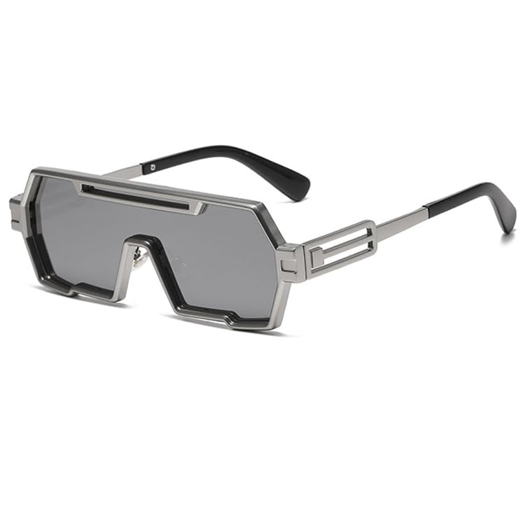 bullabulling Fashion Cyber Visor Sunglasses for Men Retro Steampunk One Piece Irregular Metal Frame Sunglasses UV4002