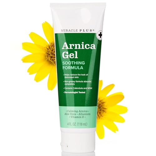 Miracle Plus Natural Arnica Gel For Thin Distressed Skin | Skin Care Arnica Montana Lotion Topical Gel | Extra Strength Vitamin K Cream Ointment, 4 Fl Oz