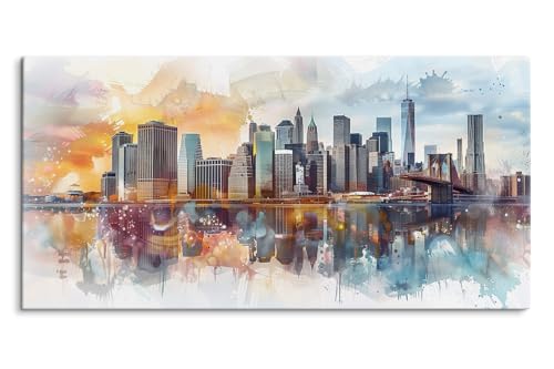 Paul Sinus Tableau mural 120 x 60 cm - Skyline dynamique de New York - Impression sur toile avec des couleurs fascinantes