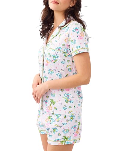 Image of 2-Piece Monkey Pajamas Set for Women Button Down V Neck Summer Y2K Beach Matching Lounge Set for Vacation Jammies Party Birthday Thanksgiving (Pool Party, Small)